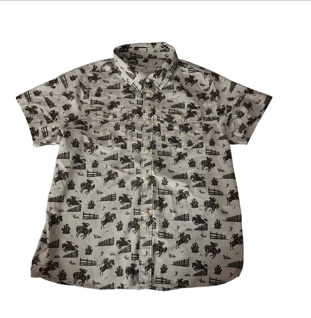 Burlebo Youth Western Shirt with Cowboy and Horse Print, Size L (10-12)